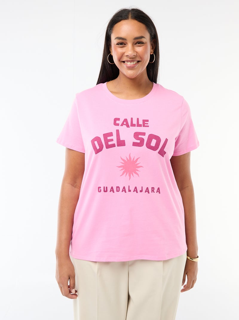 T-shirt de manga curta com estampado Rosa - Kiabi