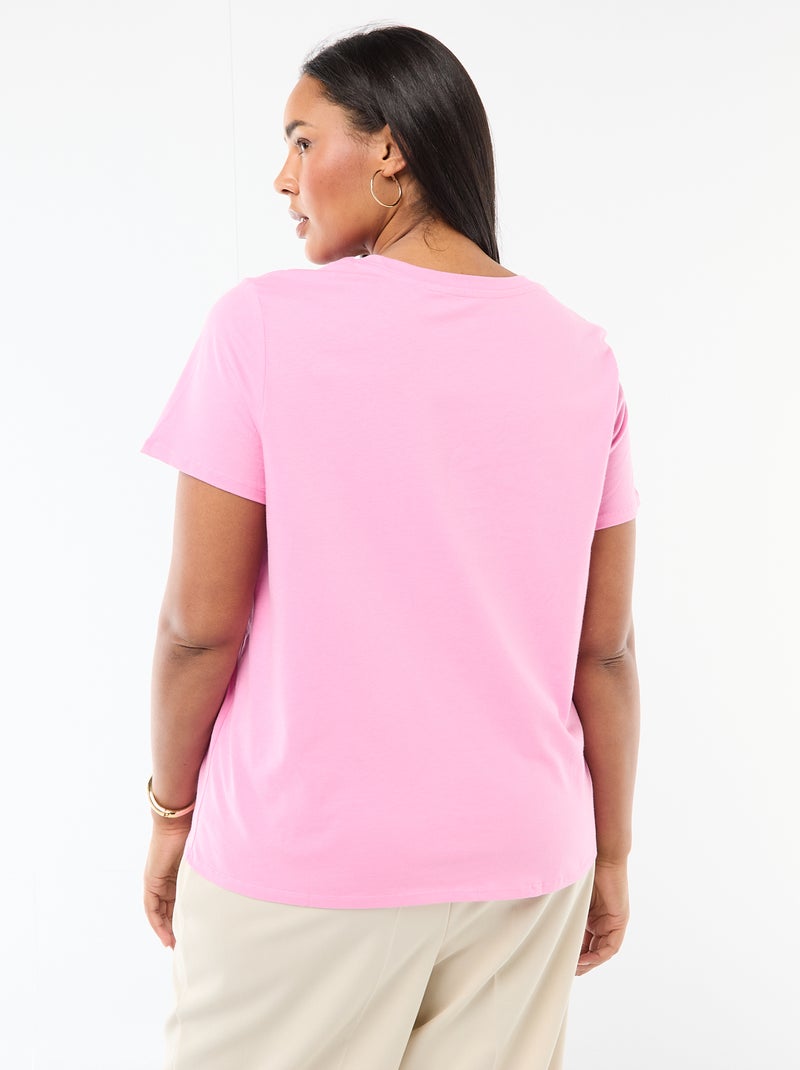 T-shirt de manga curta com estampado Rosa - Kiabi
