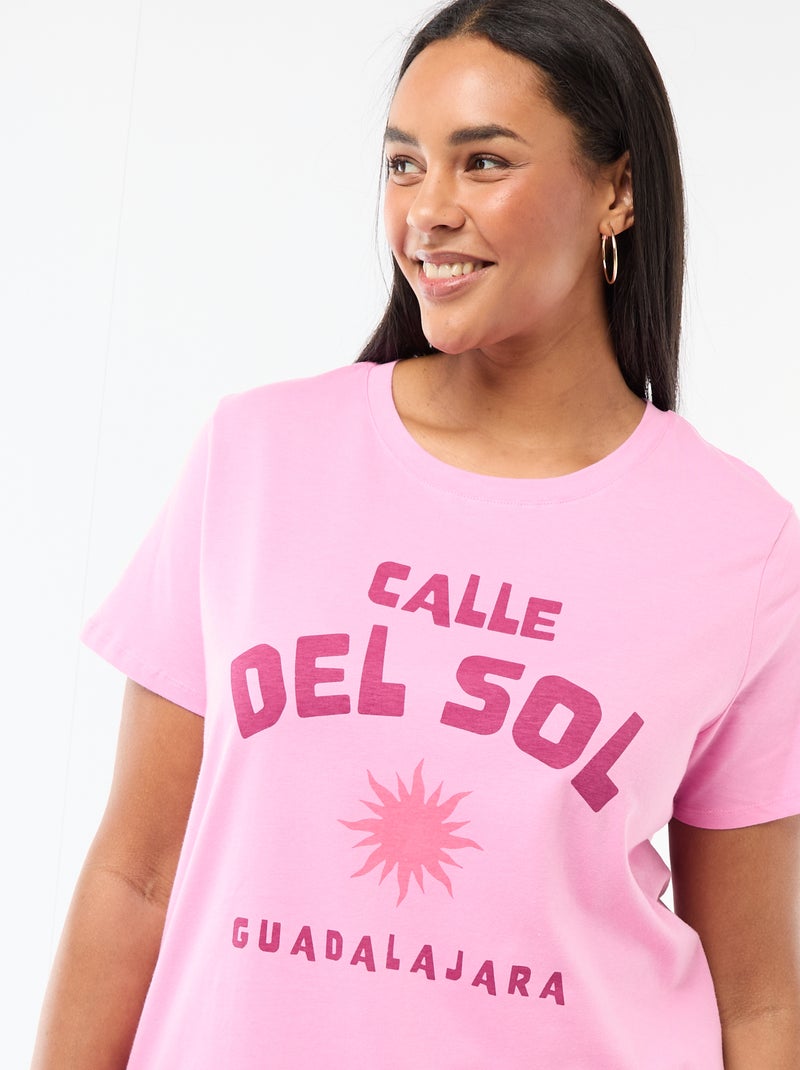 T-shirt de manga curta com estampado Rosa - Kiabi