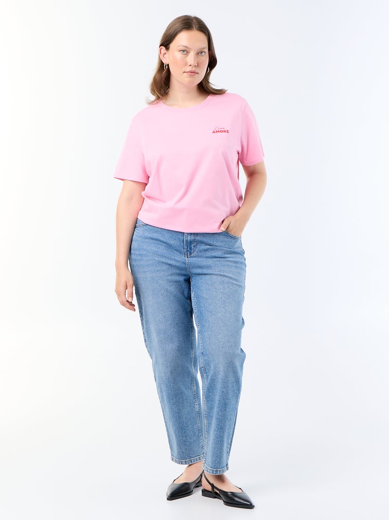T-shirt de manga curta com estampado Rosa - Kiabi