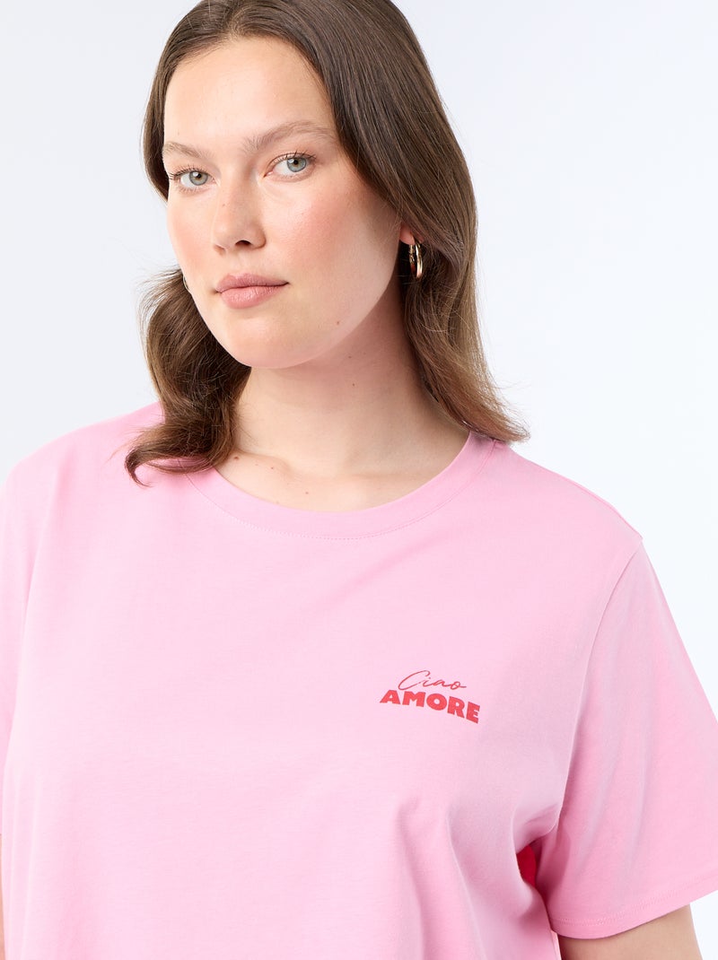 T-shirt de manga curta com estampado Rosa - Kiabi