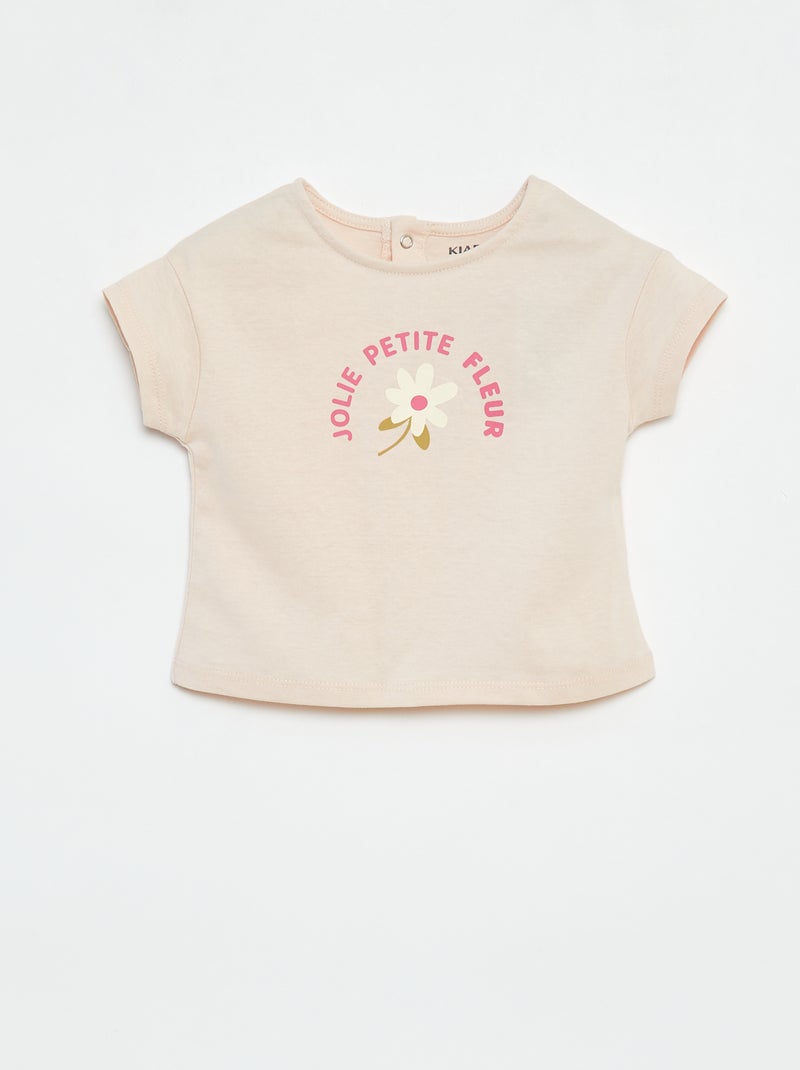 T-shirt de manga curta com estampado Rosa - Kiabi
