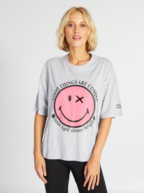 T-shirt de manga curta com estampado 'smile' - Kiabi