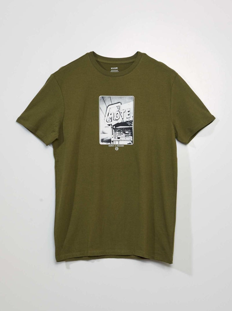 T-shirt de manga curta com estampado VERDE - Kiabi