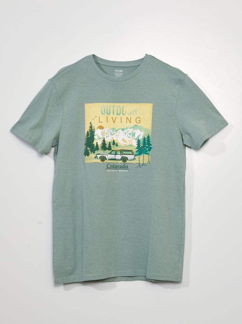 T-shirt de manga curta com estampado VERDE - Kiabi