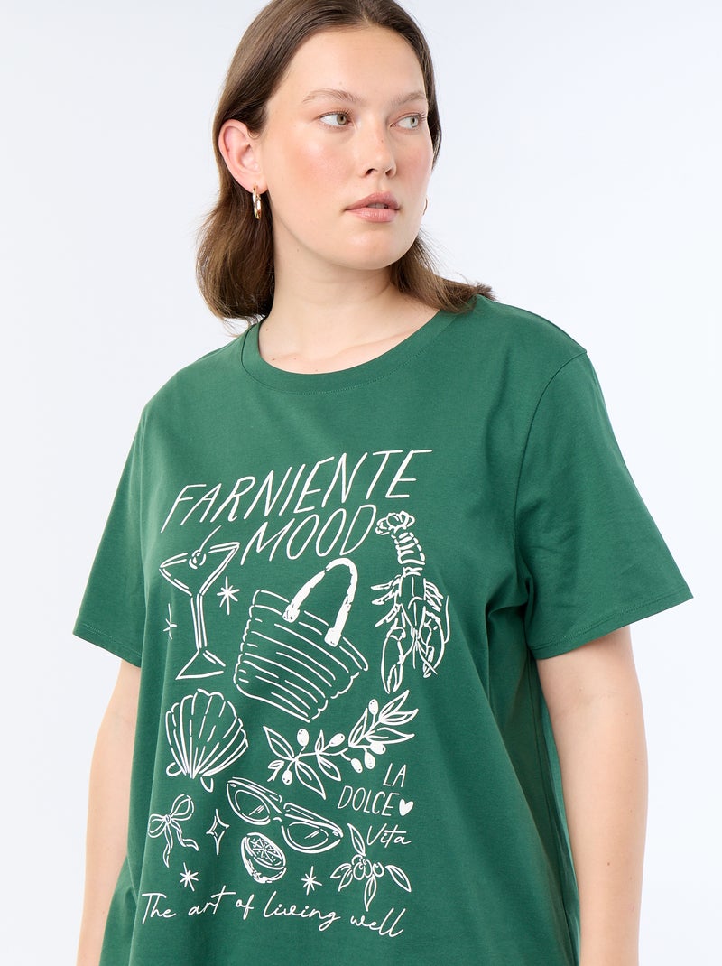 T-shirt de manga curta com estampado Verde - Kiabi