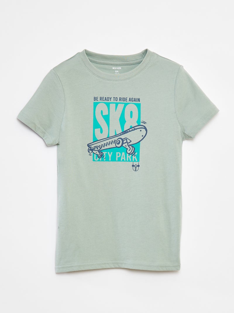 T-shirt de manga curta com estampado Verde - Kiabi
