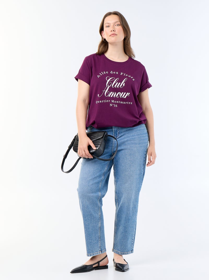 T-shirt de manga curta com estampado Violeta - Kiabi