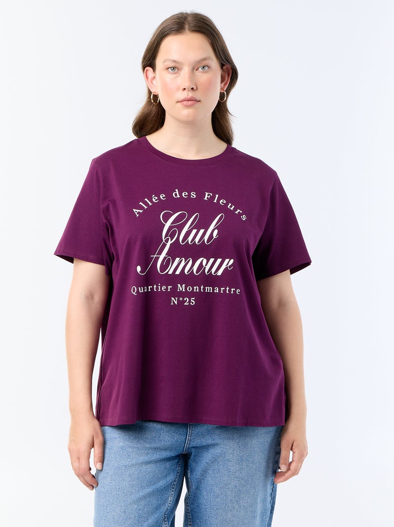 T-shirt de manga curta com estampado Violeta - Kiabi