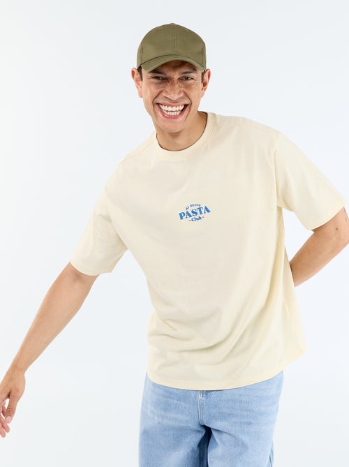 T-shirt de manga curta com estampados e bordados à frente e atrás - Kiabi