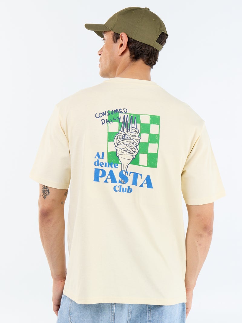 T-shirt de manga curta com estampados e bordados à frente e atrás Amarelo - Kiabi