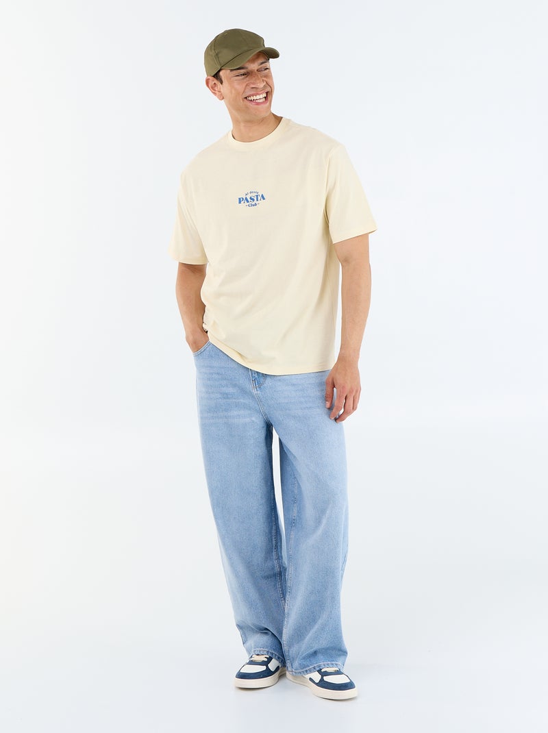 T-shirt de manga curta com estampados e bordados à frente e atrás Amarelo - Kiabi