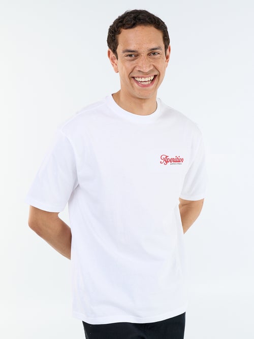 T-shirt de manga curta com estampados e bordados à frente e atrás - Kiabi