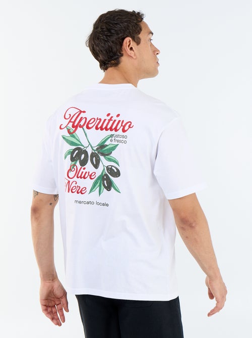 T-shirt de manga curta com estampados e bordados à frente e atrás - Kiabi