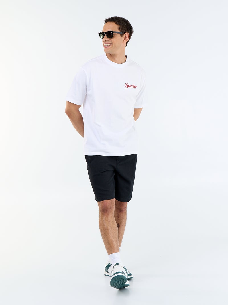 T-shirt de manga curta com estampados e bordados à frente e atrás Branco - Kiabi