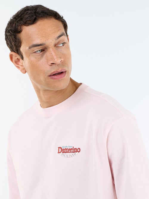 T-shirt de manga curta com estampados e bordados à frente e atrás - Kiabi