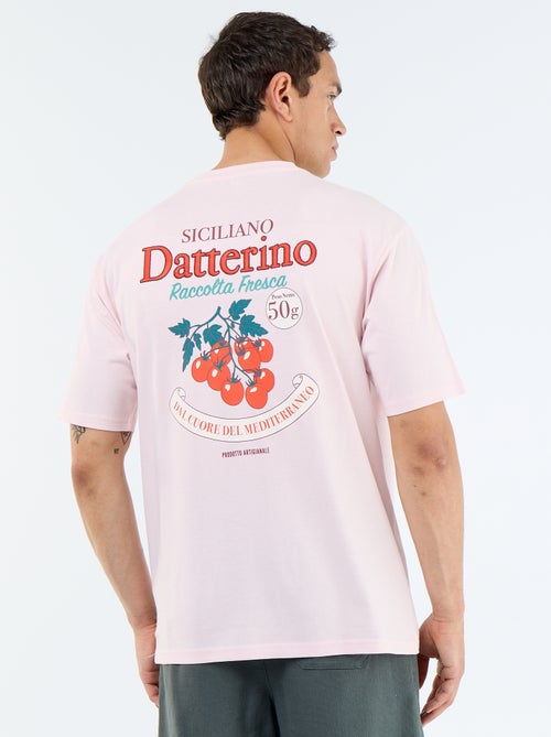 T-shirt de manga curta com estampados e bordados à frente e atrás - Kiabi