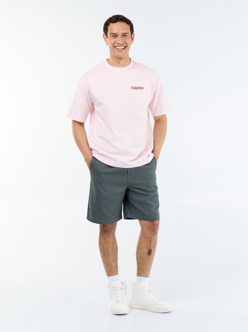 T-shirt de manga curta com estampados e bordados à frente e atrás - Kiabi