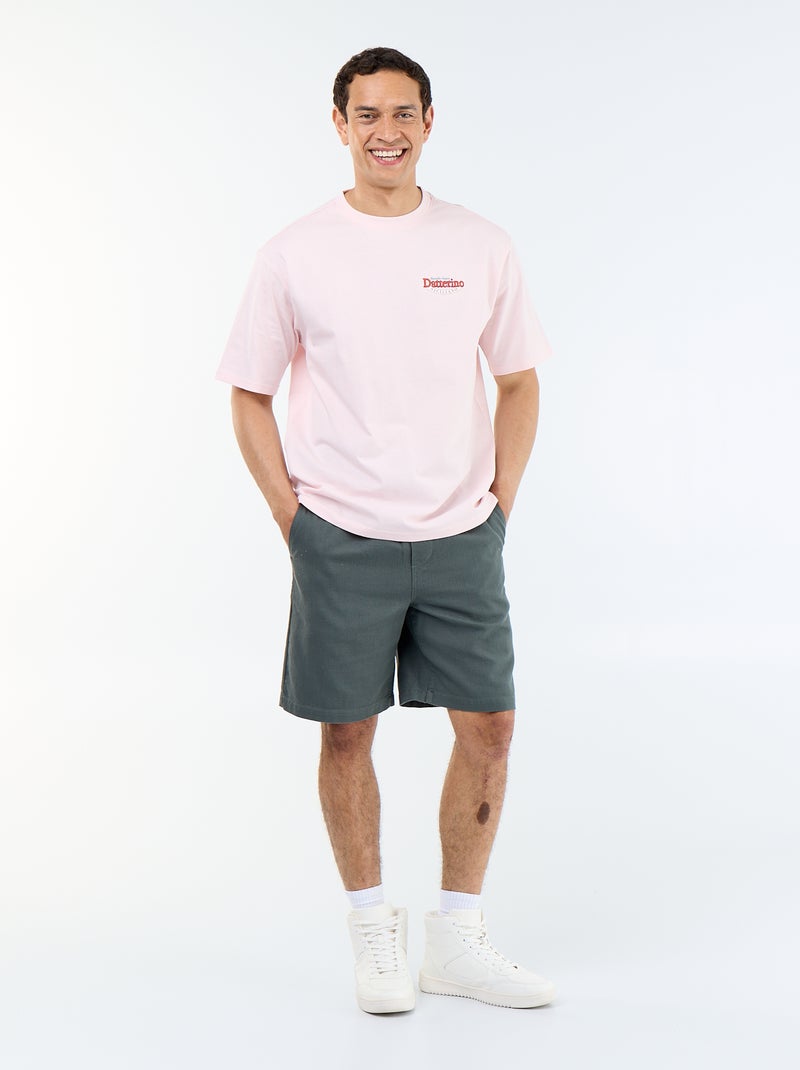 T-shirt de manga curta com estampados e bordados à frente e atrás Rosa - Kiabi