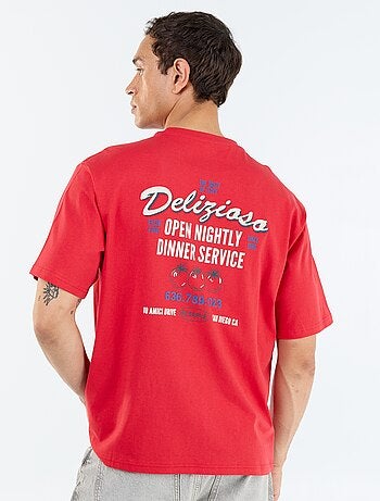 T-shirt de manga curta com estampados e bordados à frente e atrás