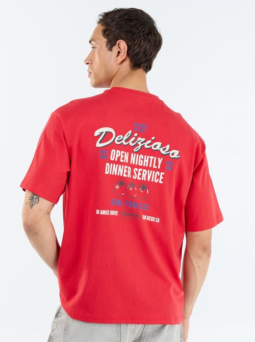T-shirt de manga curta com estampados e bordados à frente e atrás - Kiabi