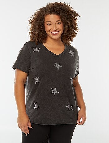 T-shirt de manga curta com estrelas em ouropel