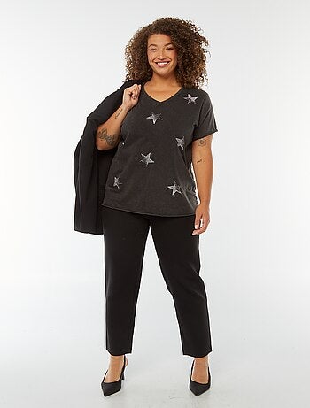 T-shirt de manga curta com estrelas em ouropel