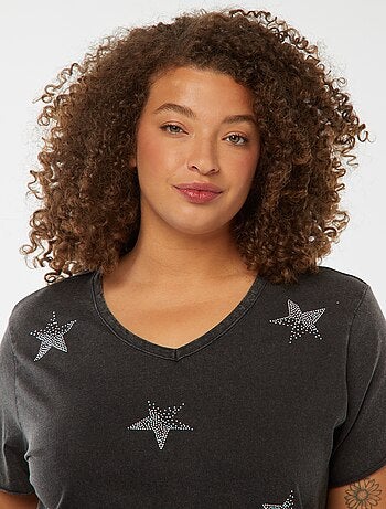 T-shirt de manga curta com estrelas em ouropel