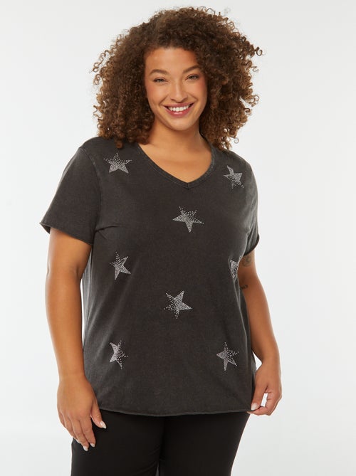 T-shirt de manga curta com estrelas em ouropel - Kiabi
