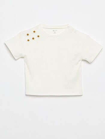 T-shirt de manga curta com flores no ombro