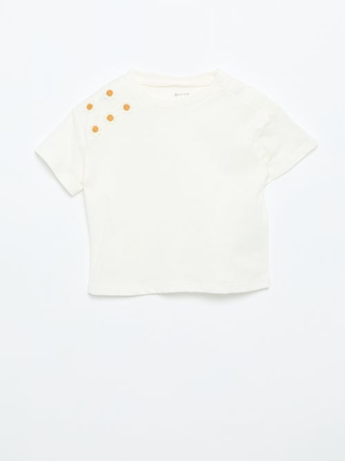 T-shirt de manga curta com flores no ombro - Kiabi