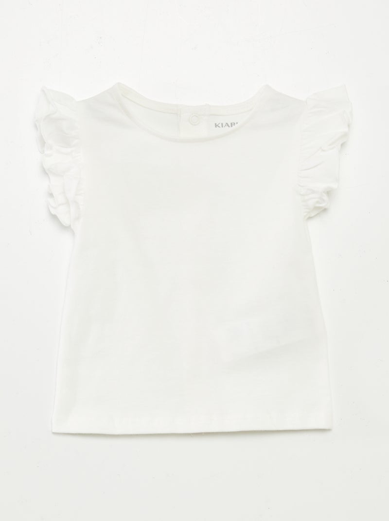 T-shirt de manga curta com folhos Branco - Kiabi
