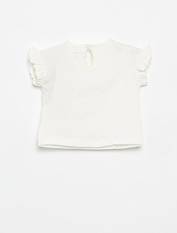 T-shirt de manga curta com folhos e bordado inglês
