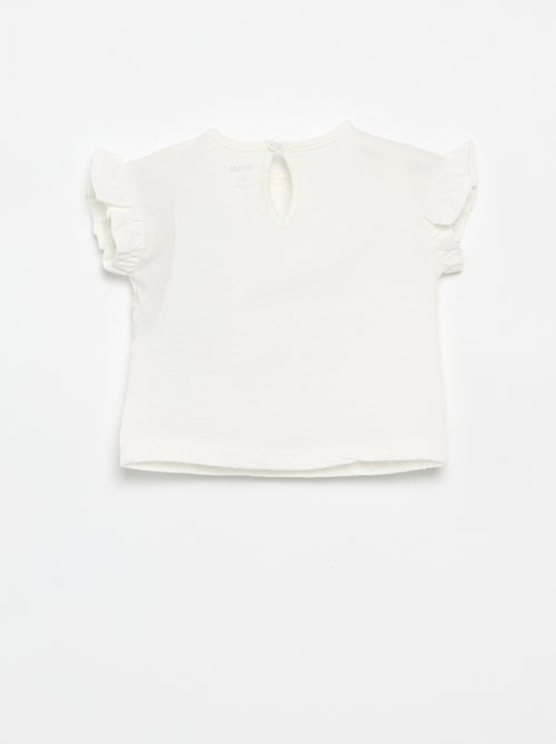 T-shirt de manga curta com folhos e bordado inglês - Kiabi