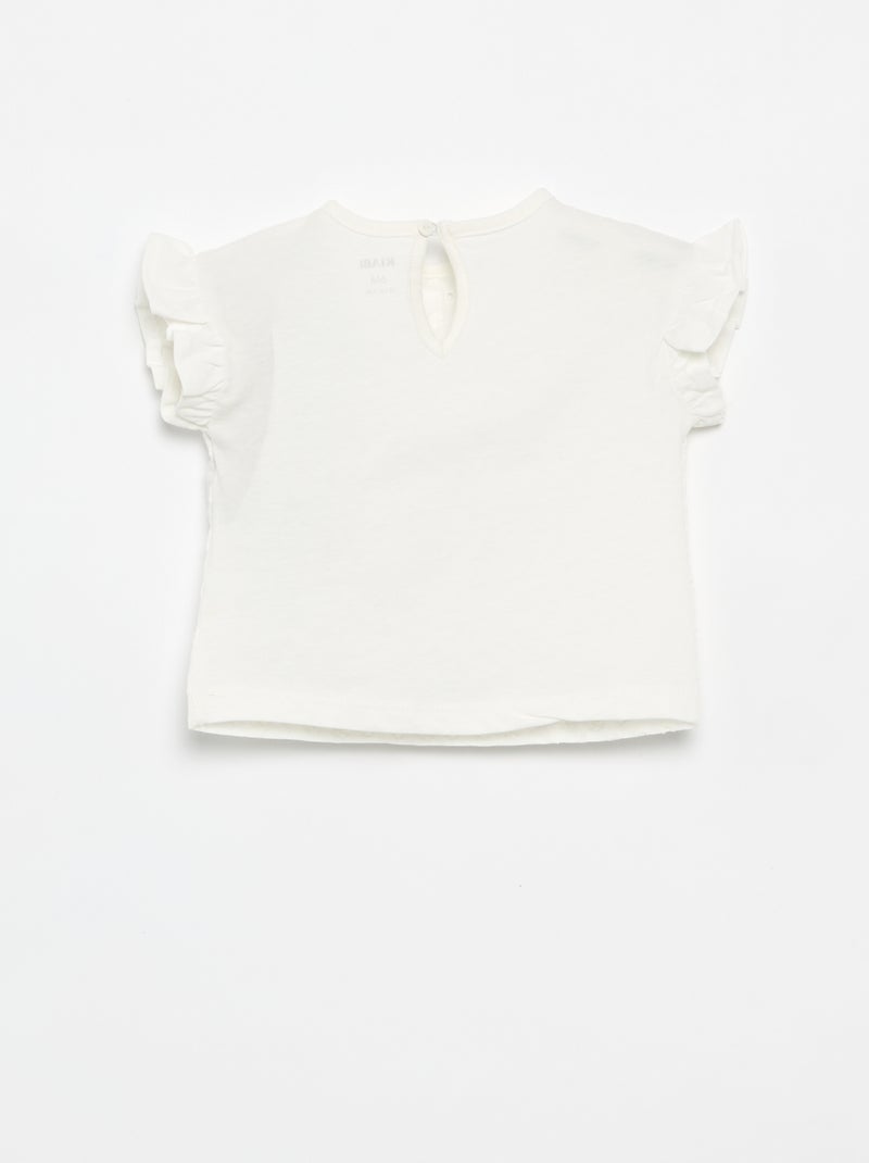 T-shirt de manga curta com folhos e bordado inglês Branco - Kiabi