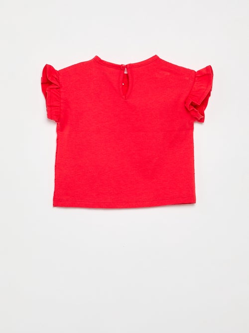 T-shirt de manga curta com folhos e bordado inglês - Kiabi