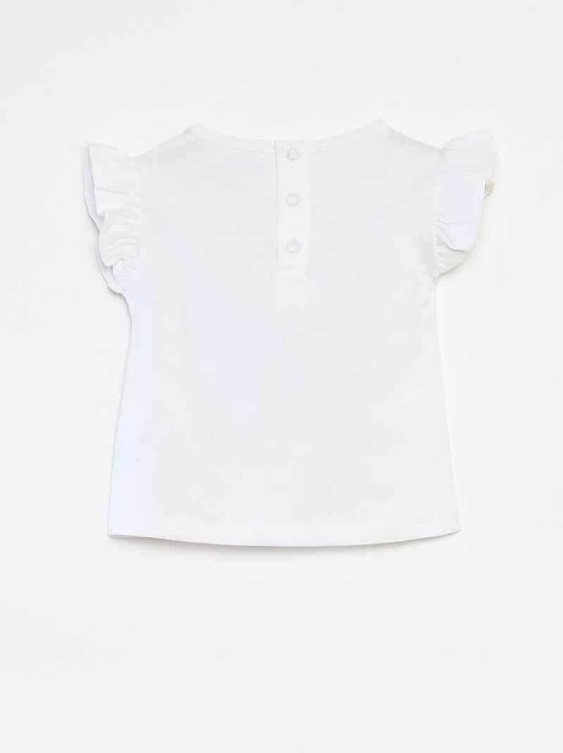 T-shirt de manga curta com folhos 'O meu pequeno pónei' Branco - Kiabi