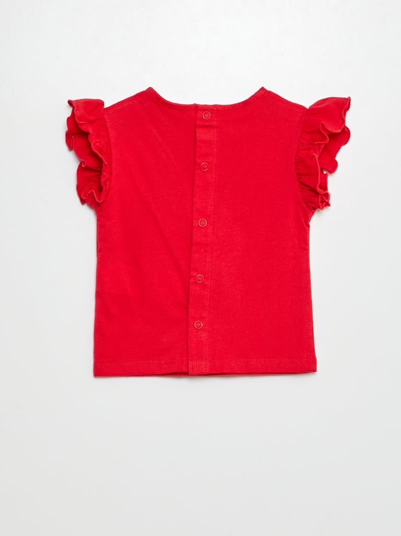 T-shirt de manga curta com folhos VERMELHO - Kiabi