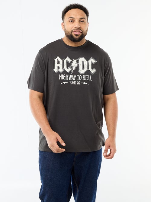 T-shirt de manga curta com gola redonda 'ACDC' em algodão - Kiabi
