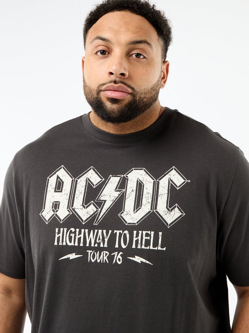 T-shirt de manga curta com gola redonda 'ACDC' em algodão - Kiabi