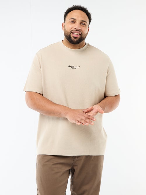 T-shirt de manga curta com gola redonda em jacquard de algodão - Kiabi