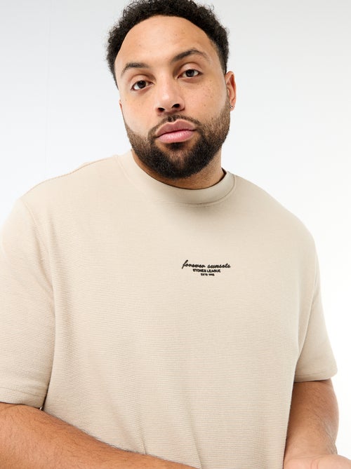 T-shirt de manga curta com gola redonda em jacquard de algodão - Kiabi