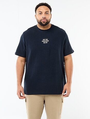 T-shirt de manga curta com gola redonda em jacquard de algodão