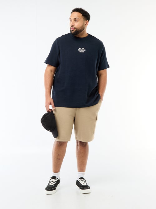 T-shirt de manga curta com gola redonda em jacquard de algodão - Kiabi
