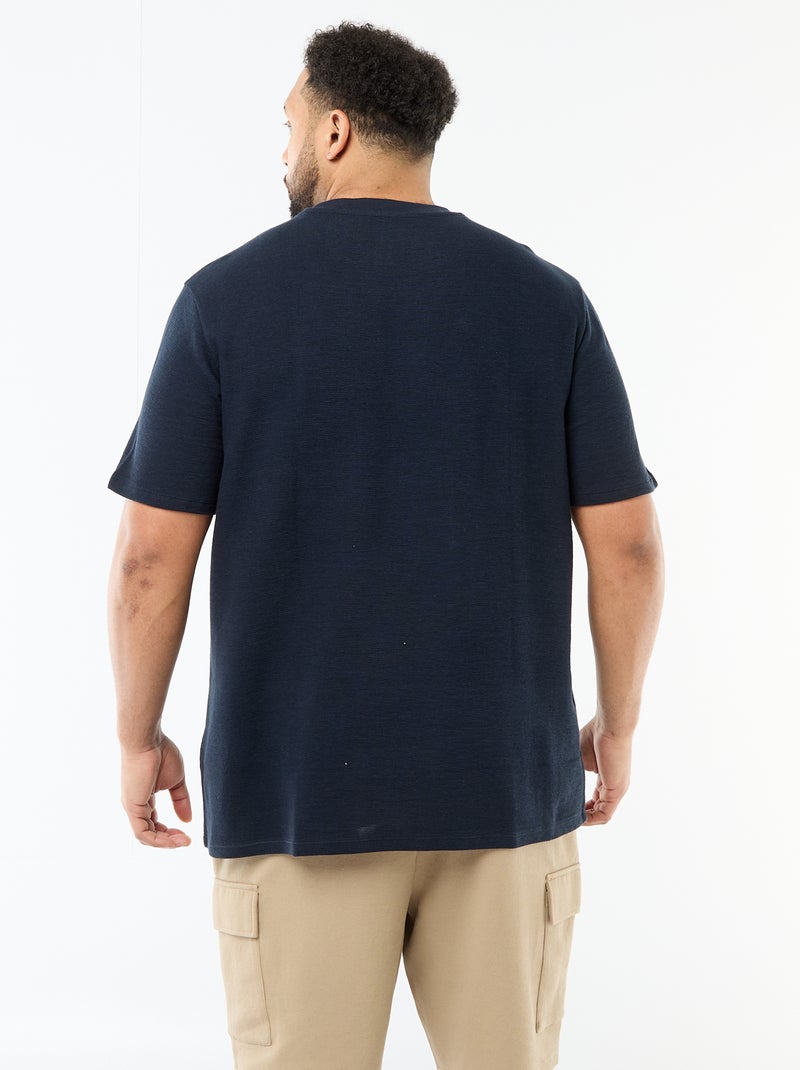 T-shirt de manga curta com gola redonda em jacquard de algodão Cinza - Kiabi