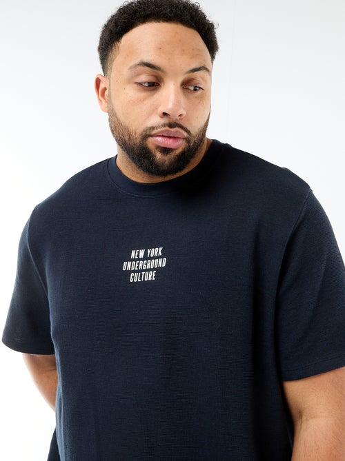 T-shirt de manga curta com gola redonda em jacquard de algodão - Kiabi