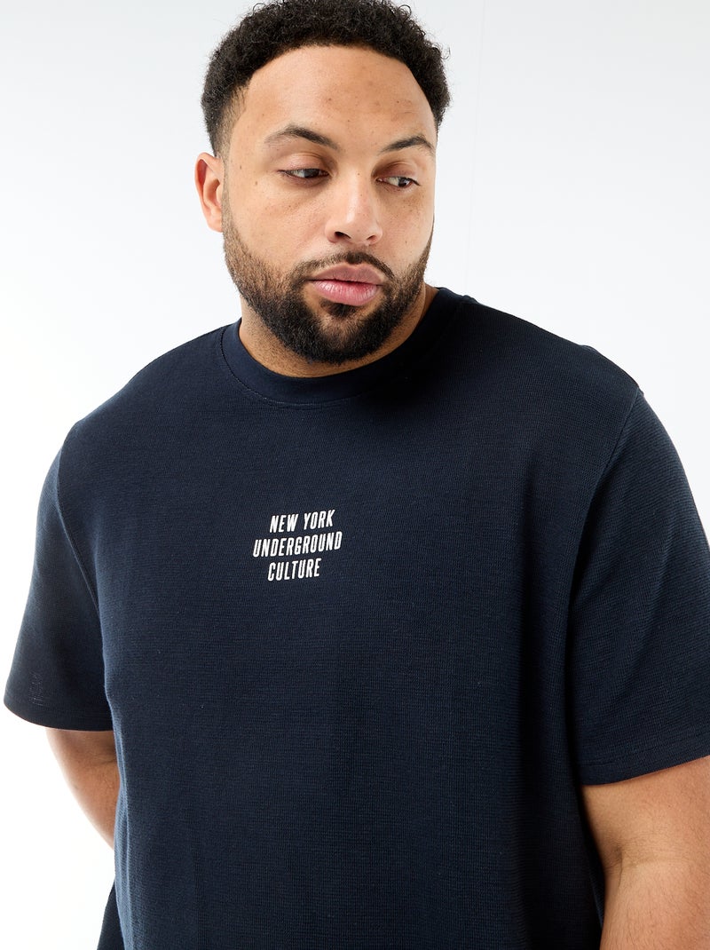 T-shirt de manga curta com gola redonda em jacquard de algodão Cinza - Kiabi