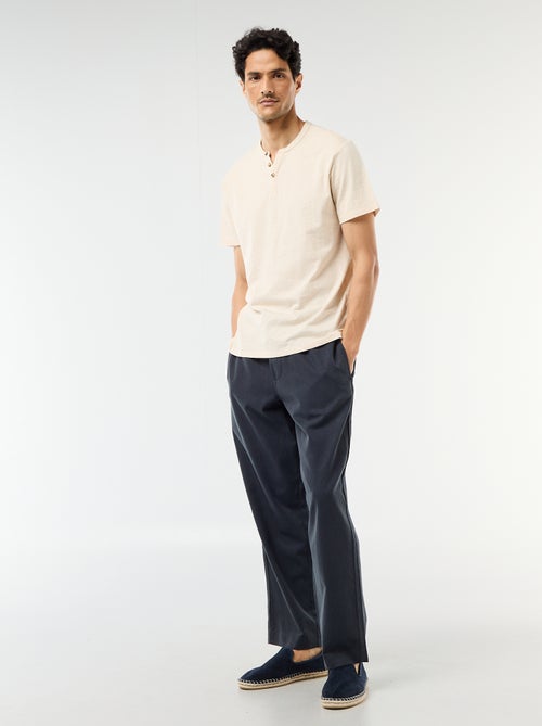 T-shirt de manga curta com gola tunisina - Kiabi