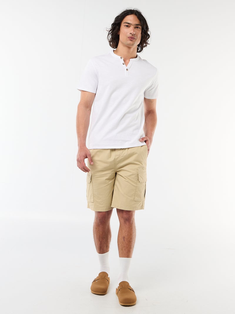 T-shirt de manga curta com gola tunisina Branco - Kiabi