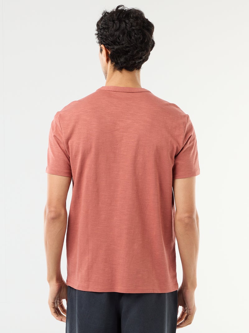 T-shirt de manga curta com gola tunisina Rosa - Kiabi